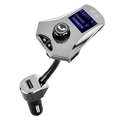 FM Transmitter, Elinker Bluetooth MP3 Player Wireless Car Charger Radio Adapter Handsfree Calling Car Kit with Dual Charging Ports 5V/2.1A, LCD Screen 3.5mm Aux Port TF d Slot & U Disk for Smart Phones and Other Digital Devices (Silver)