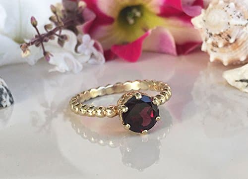 Mozambique Garnet Ring - Genuine Gemstone - January Birthstone - Stack Ring - Round Ring - Gold Ring - Prong Ring - Red Ring