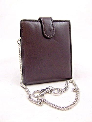 Mens Black Leather Wallet Bifold Bikers Wallet Key Chain Wallet Credit Card (Brown)