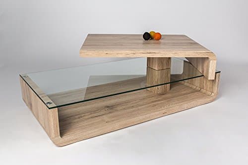 Tilo Adjustable Coffee Table In A High Gloss White Lacquered Finished & Tempered Glass Shelf & Swivelling Top LOW INTRO PRICE (OAK)