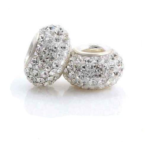 Clear Crystal Slide On Bead Charm x 1 - Size: 7mm x 12mm - Compatible with Pandora, Chamilia, Troll etc - Solid Sterling Silver Core