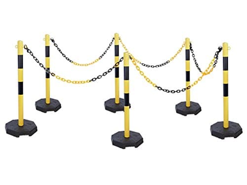 Chain Barrier Set - 6 Steel Posts - Yellow/Black - Plastic Chain 25m