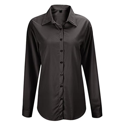 XPX Garment Women Button Up Shirts Solid Collared Sheer Long Sleeve Blouse Tops (UK Size 16, Black)