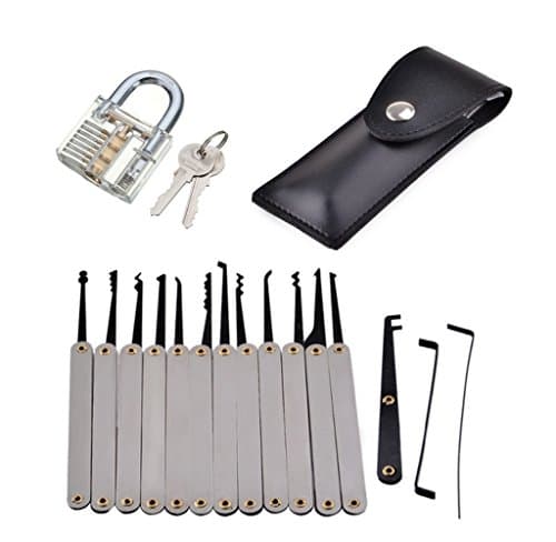 Million Mission Crystal Transparent Professional Visible Cutaway Inside View Practice of Padlocks Lock Set Training Trainer Skill Pick with 2 keys and 12 pcs manganese steel crochet hook Good for Locksmith