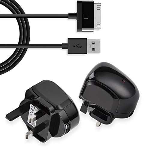 InfoTechnica iPad 2/3, iPhone 2/3/4 USB charger UK plug with dedicated 30-pin charge and data sync USB cable. (Black)