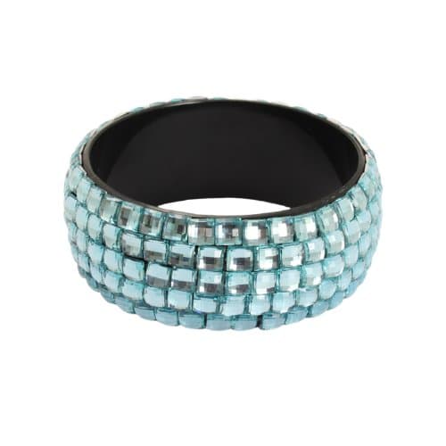 Bedazzled Light Blue Sparkly Squares Retro Bangle - in a Gift Bag