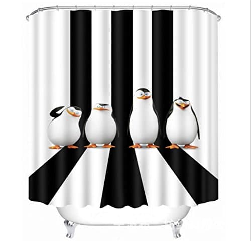 KKLL Shower Curtain 3D Cartoon Penguin Three dimensions Visual space Printing Polyester fabrics Waterproof Mildew Resistant Thickened Bathroom Bathtub Occlusion Cut off Hanging curtains , 150*180cm