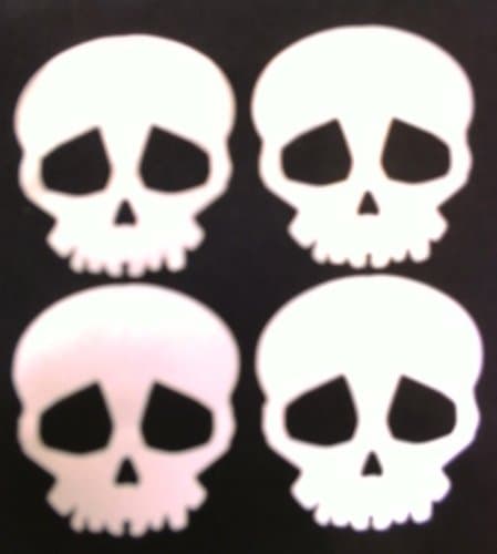 MOGLO IRON ON REFLECTIVE SILVER/WHITE SMALL SKULLS X 4 TAPE