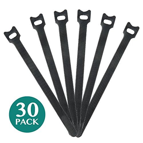 Reusable Fastening Cable Ties,30 Pcs , Durable Microfiber Nylon Cloth 20 cm / 8 Inch Hook and Loop Cord Wraps, Durable Cable Organizer & Management, Black