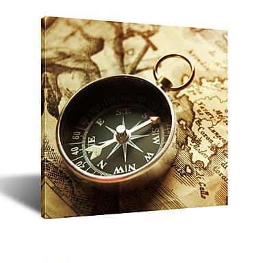 VISUAL STAR? LET LOVE LEAD THE WAY - Old Map with Compass Canvas Wall Art for Home Decoration Ready to Hang , 24" x 24"-Horizontal , 24" x 24"-Horizontal
