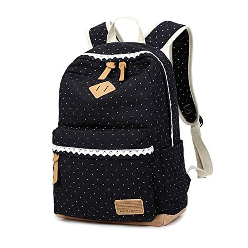 Minglitai Canvas Student Backpack Casual School Daypack Cute Durable Lightweight School bag for Women Teen Girls (Classic Black)