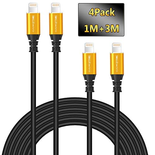 IPhone Cables (4 Pack 1M+3M ) SMALLELectric Long Lightning to Portable USB Sync Charger Cable for Apple iPhone X/8/8 Plus/7/7 Plus/ 6/6s/Plus/SE/5c/5s/5 iPad Air/Mini Charging station Cord Gold