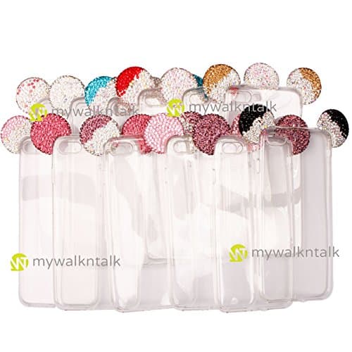 3D Bling Mickey Mouse Ears Shiny Glitter Crystal Diamond Back Case Cover Transparent Soft TPU With Free Neck Strap For Apple iPhone 6 - Purple