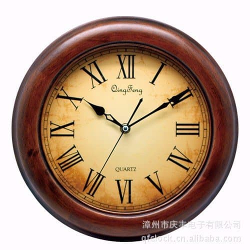Ping0fm The living room wall clock round solid wood Jong-living room wall clock mute clock wall clock,Espresso Brown
