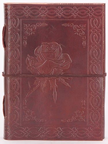 Indiary embossed leather journal with handmade paper, 13 x 18 cm rose
