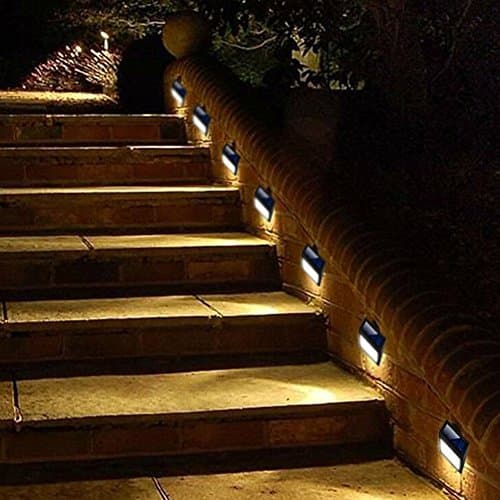 Solar Powered Wall Light 6 LED Outdoor Stair Step Light /Wireless Waterproof Light-Sensor/White light/ for Fence Patio Deck Garden Outside Wall Walkway (4 pack)