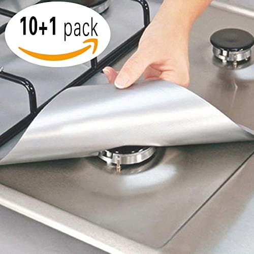 10 Pack Reusable Non-Stick Dishwasher Safe Gas Range Stove Burner Covers Stovetop Burner Protectors Cut to the Correct Size to Fit Your Size + Free Mini Scissor (Silver)