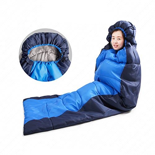Mummy Sleeping Bag Sleeping Bag Envelope Shape with Hood for Camping Hiking Trekking (Blue + Black)
