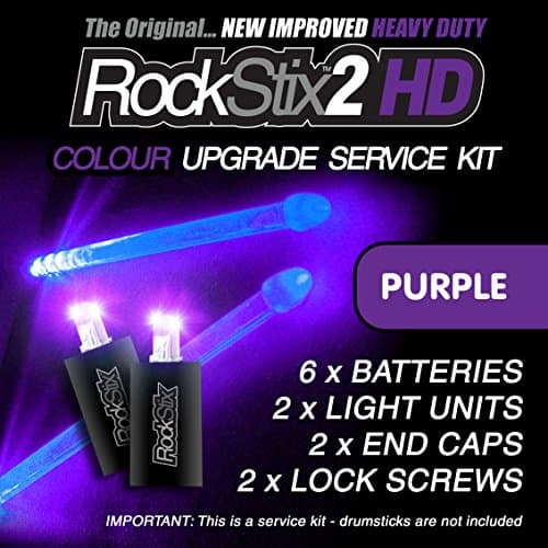 ROCKSTIX 2HD: Service kit / Upgrade Kit for Light up drumsticks : Pair of PURPLE LED Pods, including batteries, end caps, screws. (3 batteries per unit) fits Standard Firestix & Other Brands.