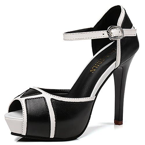 WAROFT Lady's High Heel Platform Peep Toe Pumps Ankle Strap Classic Sandals New Black 5.5 UK