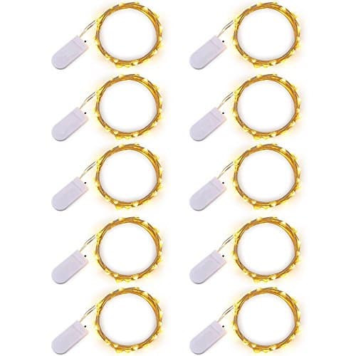 10 Pack String Fairy Lights,20 LED Micro Starry Light, Silver Copper Wire, Warm White Firefly Lights, Battery Operated on 6.8 Ft Long Decor Rope Lights Waterproof Moon Lights, Perfect For Christmas, Crafts Or Wedding Decoration