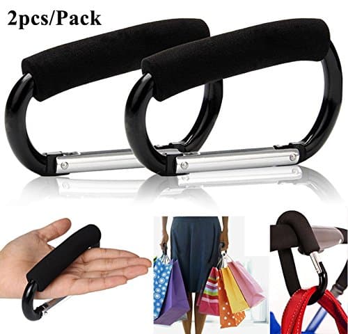 Greenmigo 2pcs/Pack D Shape Strong Durable Large Buggy Carabiner Hooks Mummy Pram Pushchair Stroller Clip Hook Shopping Bag Holder(14cm/5.5")