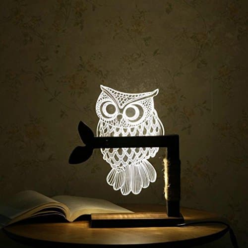 ZQQ 3D Night Light Owl Shape LED Dimmable Bedroom Bedside Table Desk Lamp