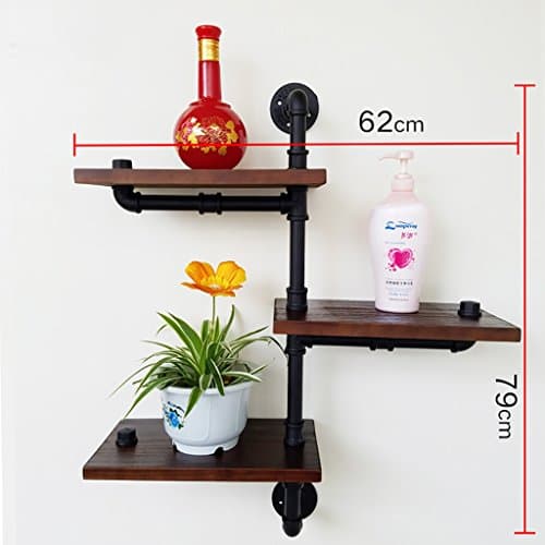 Floating Shelves Retro Shelf Plumbing Rack Kitchen Bracket Iron Pipe Plank LOFT Wall Decoration Industrial wall frame ( Size : 79*62cm )