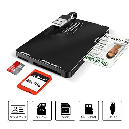 USB Smart Card Reader ID Card Reader for National ID card/bank card/IC card, SD Card Reader for SD, MMC, RS-MMC, Micro SD, Compatible with Mac OS and Windows