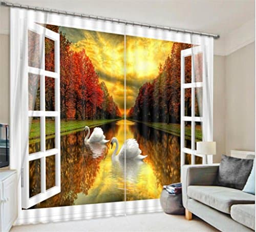 KKLL Curtains Polyester 3D False window Scenery Three dimensional Visual space Blackout Noise Reducing Solid Thermal Drape Panels for Bedroom Home Decor Window Drapes , wide 2.03x high 1.6