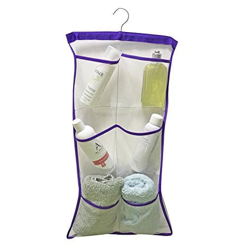 Quick Dry Bath Shower Organizer Caddy with 6-pocket, Hanger Style,Hanging on Shower Curtain Rod / Hooks /Shower Arm Support ,Bathroom Accessories, Save Space (3 Colours Available) (purple)