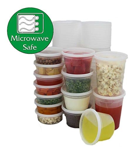 Pack of 6, Plastic Round Leak proof Container, Microwave & Freezer Safe with Sturdy Well Fitted Lid. (32oz - 950ml)