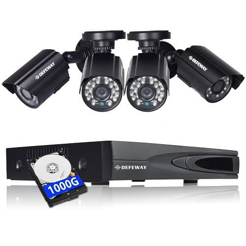 DEFEWAY CCTV Camera Systems, 4 Channel 1080N DVR Kit with 1TB HDD + 4x 1.0 Megapixels 720P Weatherproof Surveillance Cameras (30m Night Vision, Smartphone Remote Control and Motion Detection)