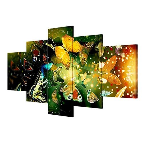 TSJT giclee print Extra Large Canvas Prints 5 pieces / set butterfly living room decorative painting wall paintings (Multi-size optional) , With Borders , SizeA