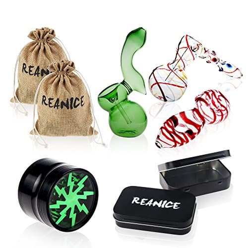 REANICE PIPE 3-PCK Differ Glass Pipe with Carb Hole Handmade Crafts + tobacco grinder/boxes/bags
