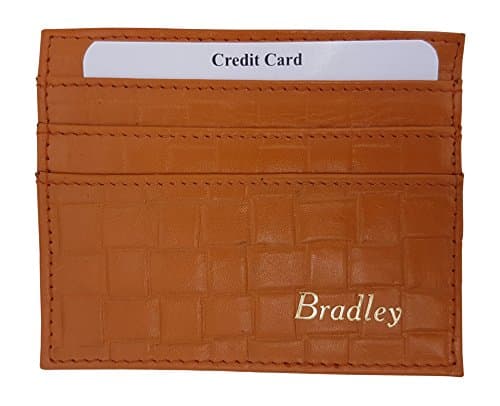 PERSONALISED PREMIUM RFID BLOCKING LEATHER CREDIT CARD CASE (Orange) With Gift Box By Hydestyle