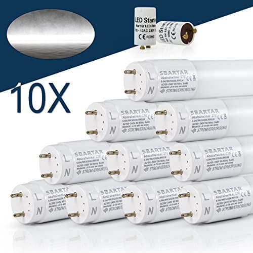 10-Pack SBARTAR T8 LED 4FT(120CM) Fluorescent tube light Nano plastics Cool White 6500k Daylight replacement 17w 1960lm included starter