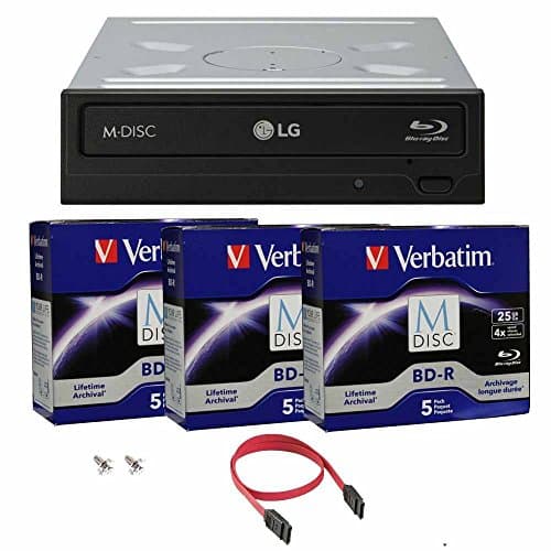 LG 16X Blu-ray M-Disc CD DVD BDXL BD Bluray Burner Drive with FREE 15pk Mdisc BD + Cable & Mounting Screws WH16NS40