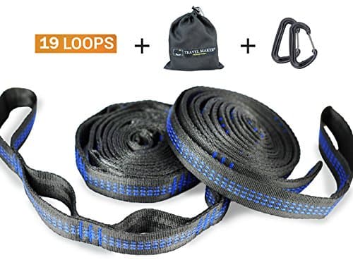 TRAVEL MAKER® Hammock Straps for Hiking with 19 Loops Adjustable Hammock Tree Straps with 2 Locking Carabiners High-Strength Polyester Webbing for Camping Hammocks - 2 Straps Combined 2200 Ibs Breaking Strength (Blue)