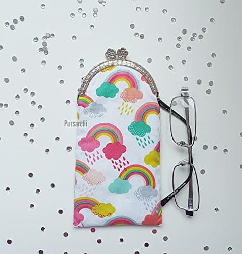 Glasses case / spectacle case / sun glasses case / eye glass case / Kiss lock clasp / glasses case with clasp / rainbows / clouds / rain / weather / gifts for her / on trend