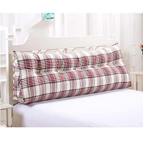 Fine Triangular Soft Bag Bedside Back Cushions / Waist Pillow Linen, Pearl Cotton Filled, Removable Washable, Blue Lattice A++ ( Color : 6# , Size : 90cm )