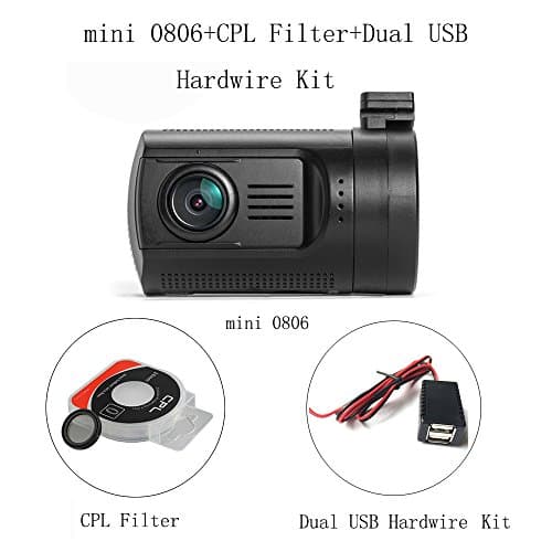 Jusky Dash Cam Mini 0806 Ambarella A7 A7LA50 Car Camera Ultra HD 1296P HDR Night Vision Hidden Car DVR GPS Tracker Motion Detection LDWS FCWS 2x128GB TF Card Dashboard Video Recorder with CPL Filter