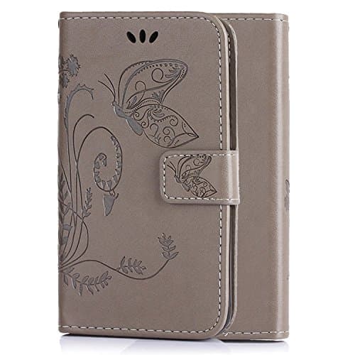 LDUDU® Samsung Galaxy J3 (2016 version) case cover Artificial pu leather Case bag Protective Cover flipcase card slot wallet pouch stand holder with magnetic closure,Butterfly in gray