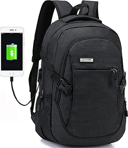 Business Water Resistant Polyester Laptop Backpack with USB Charging Port Fits Under15.6-Inch Laptop and Notebook (black)