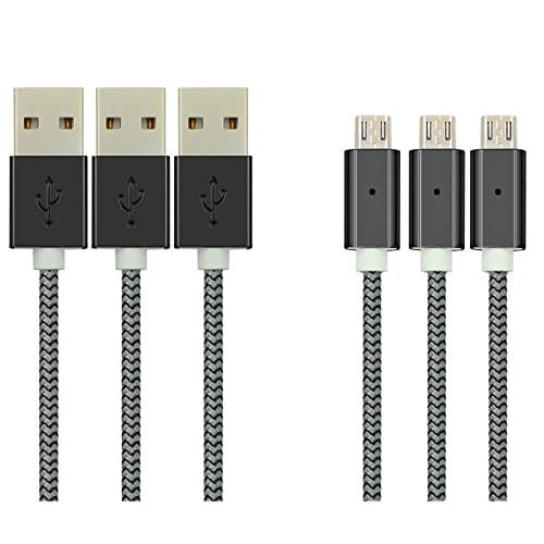 EkoBuy® 3-Pack Micro USB Cable 1.5M, Zinc Alloy with LED Light High Speed Nylon Braided USB 2.0 A Male to Micro B Data Sync & Charging 28/24 AWG Cable for Android , Samsung , HTC , LG, Sony, Motorola and More (Black)