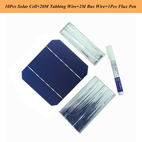 VIKOCELL DIY Solar Panel Kit 10pcs 5x5 Mono Solar Cell with 20M Tabbing Wire 2M Busbar Wire and 1pc Flux Pen (10)