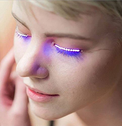 J Robin Glowing Eyelashes Wearable Flashing LED False Eyelashes Light Waterproof Shining Eyelid Sticker For Halloween Parties Christmas Balls Pub Club Bar(Random Color)