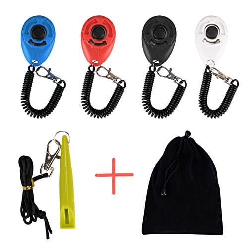 ErKan Training Clickers, 4 Pcs Clicker with Elastic Wristband for Clickertraining + Whistle for Dog Cat Horses