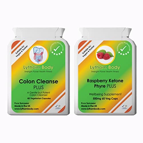 Extra Strength 500 mg Raspberry Ketone PLUS and 750 mg Colon Cleanse Plus x 60 capsules Combo pack ,Weight Loss, Detox, High Concentrated Slimming Combination antioxidant, burn fat, increase energy 100% PURE and Natural, suitable for vegans.