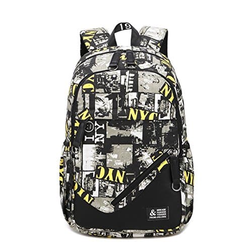 Wewod Cool Large-capacity Junior High School Student Bag Stylish Printed Casual Backpack 15.6 inch Laptop Rucksack for Teen Boy (Color C)